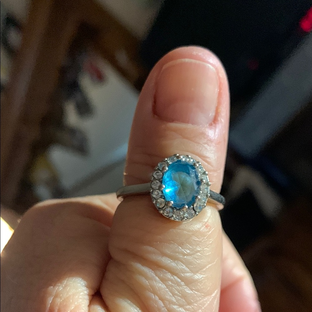 Turquoise Blue Halo Ring with Sparkling Accents